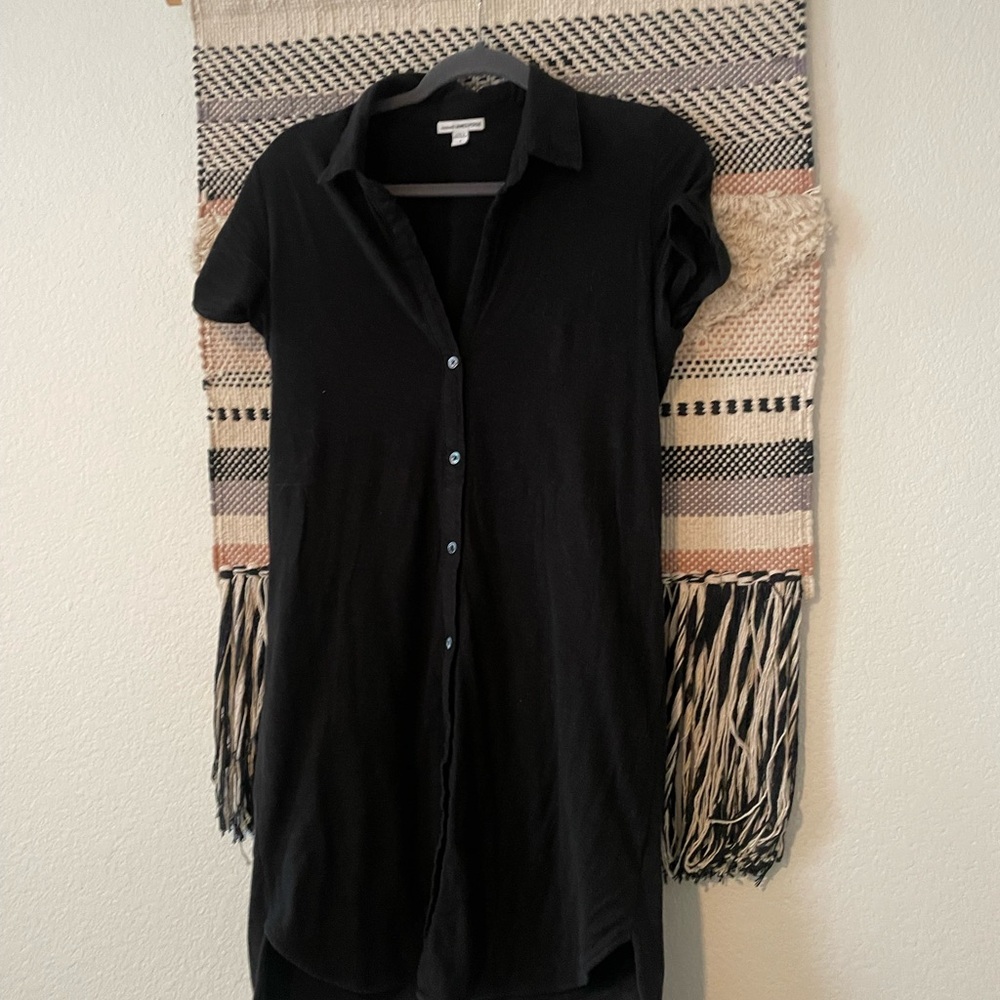 James Perse Black Casual Shirt Midi Dress